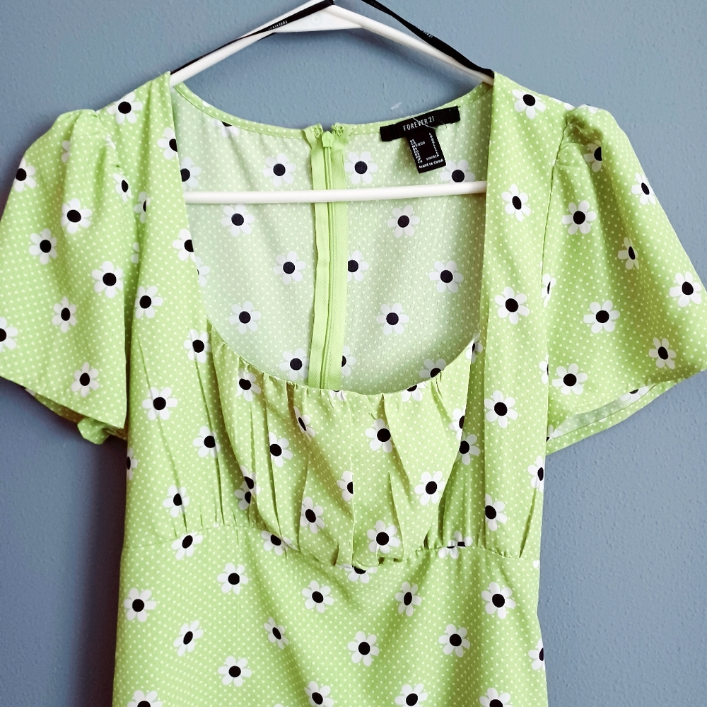 🌷3/$20🌷NWOT Forever 21 Chartreuse Floral Dress - Picture 5 of 7